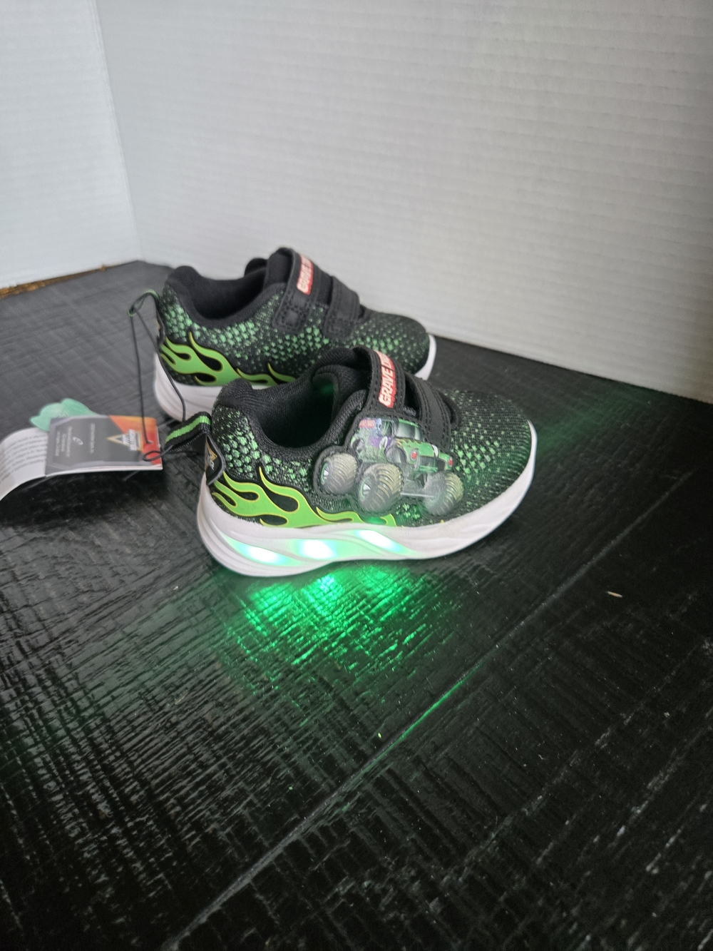 Monster Truck Kids Black & Green Light-Up Flame Sneakers